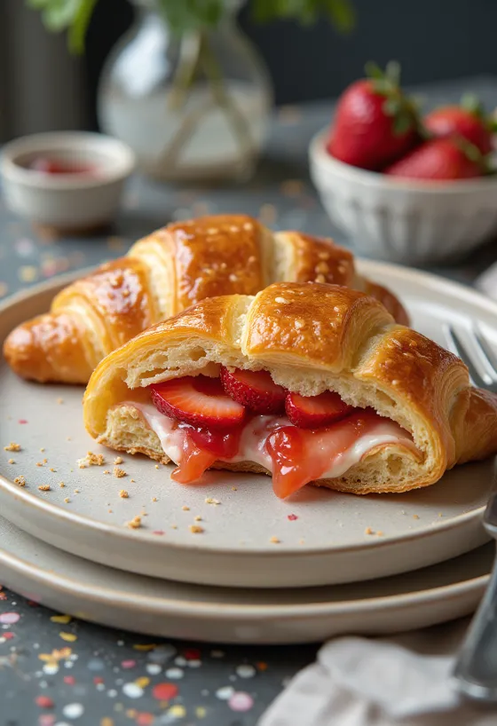 Jordbærcroissant serveret