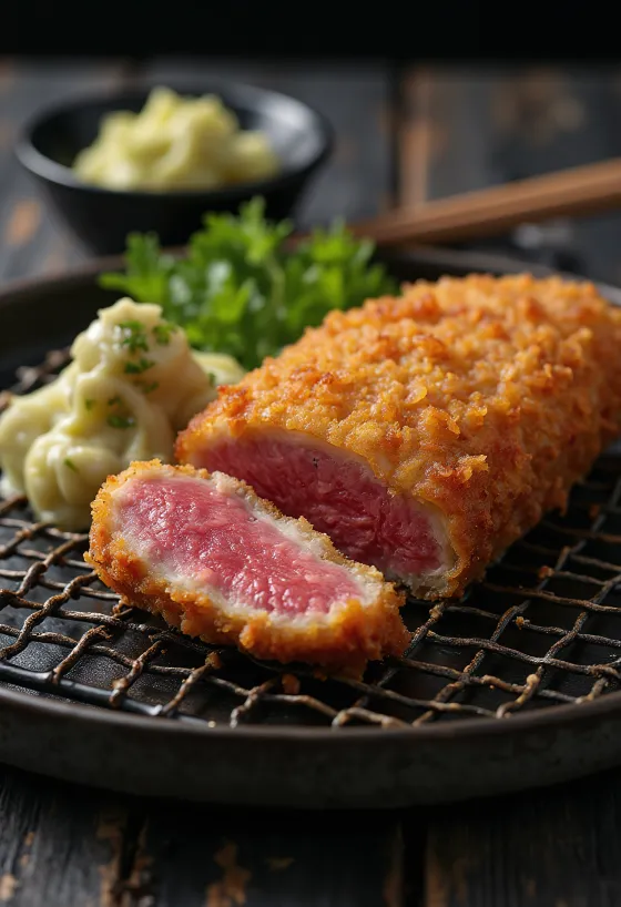 Oksekødskatsu, sprød paneret oksekød med tonkatsu sauce