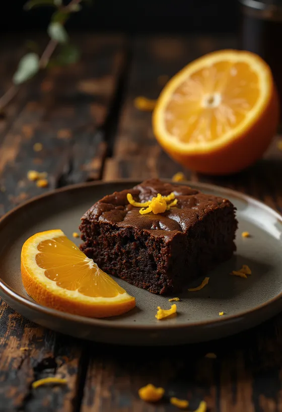 Appelsin brownie serveret på et fad