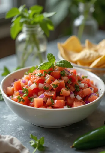 Tomatsalsa serveret