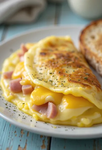 Fyldt omelet med friske grøntsager og smeltet ost indeni