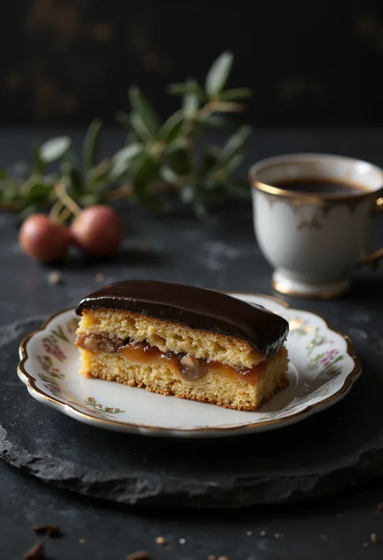 Hjemmelavet zserbó med mør dej, valnøddefyld og chokoladeovertræk