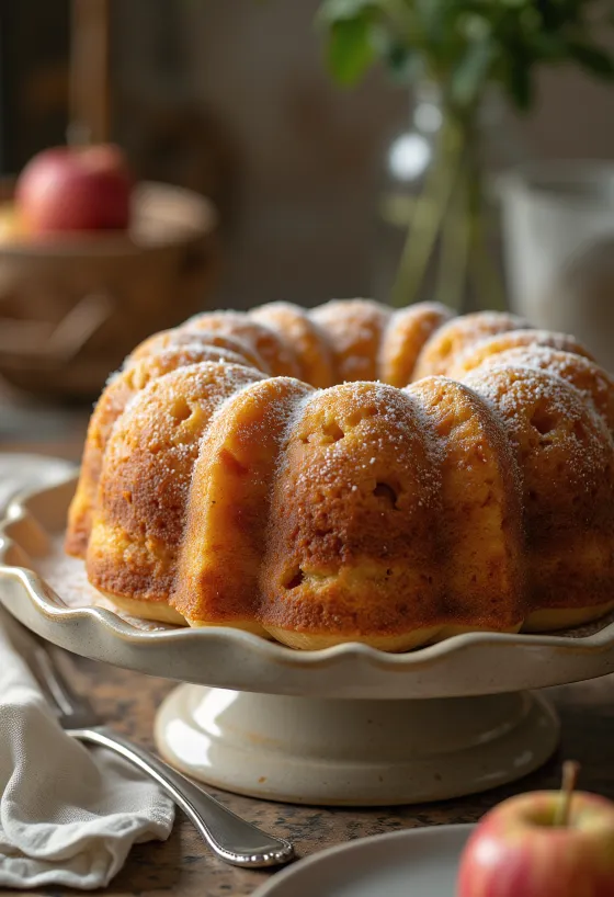 Æble-honning bundtkage serveret