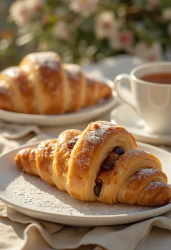 Croissant med karamelliseret æble serveret