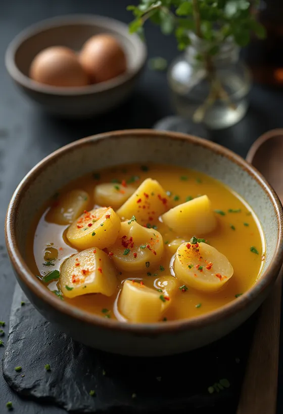 Lebbencs suppe beriget med pasta, kartofler og røget bacon