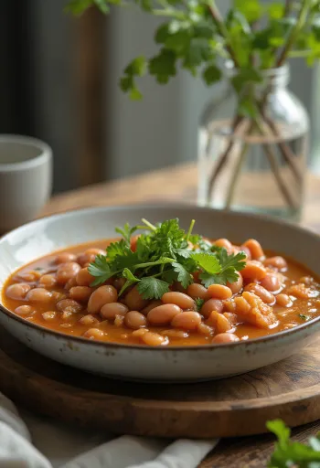 Lobio med koriander, georgisk bønneret serveret med frisk koriander