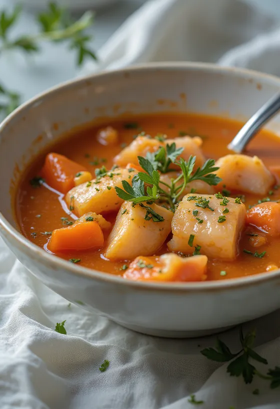 Glutenfri Psarosoupa, rig fiskesuppe serveret med frisk olivenolie og citronsaft