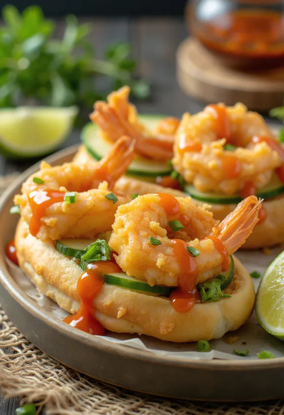 Tempura Shrimp Bao med friteret reje og chilisauce