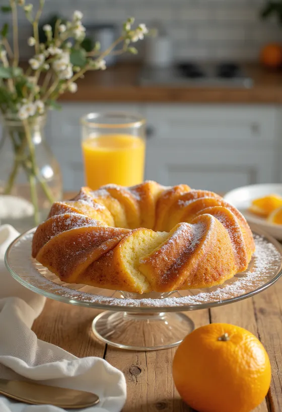 Æble-appelsin bundtkage serveret