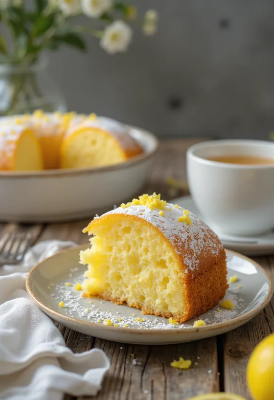 Citronkage drysset med frisk citronskal og flormelis