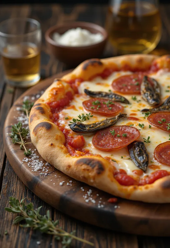 Diavola pizza med ansjoser og chili
