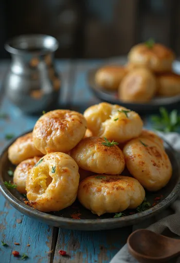 Litti med hytteost, krydret hytteostkugle med gyldenbrun skorpe