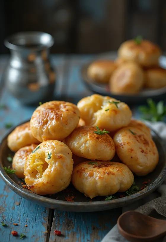 Litti med hytteost, krydret hytteostkugle med gyldenbrun skorpe