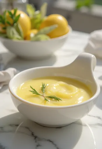 Rosmarin-citronsovs serveret med grillet fisk