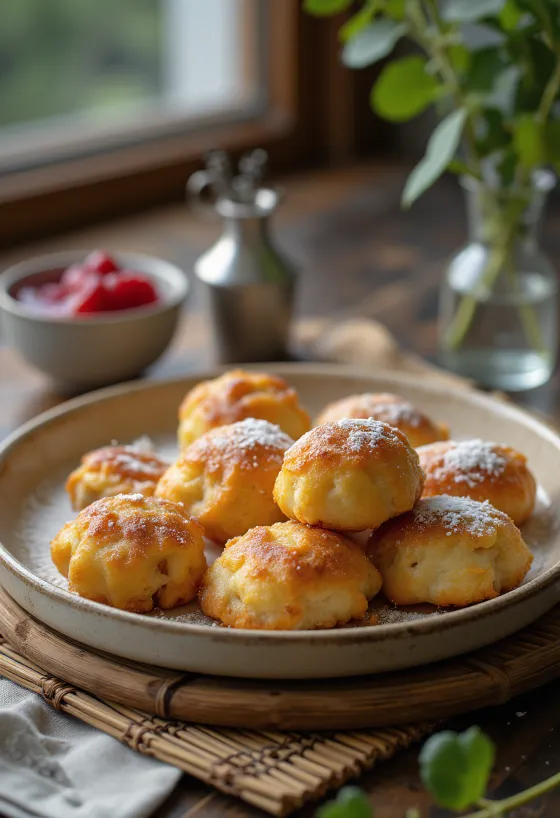 Æbleskiver med jordbærsyltetøj