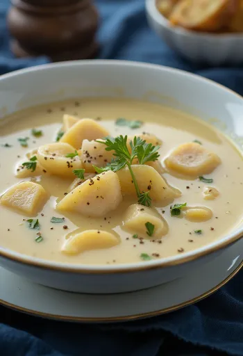 Cullen Skink med fløde, serveret med frisk persille