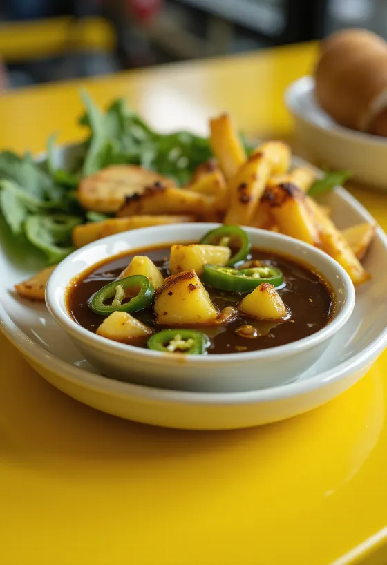Jalapeño-ananas-balsamicosauce serveret