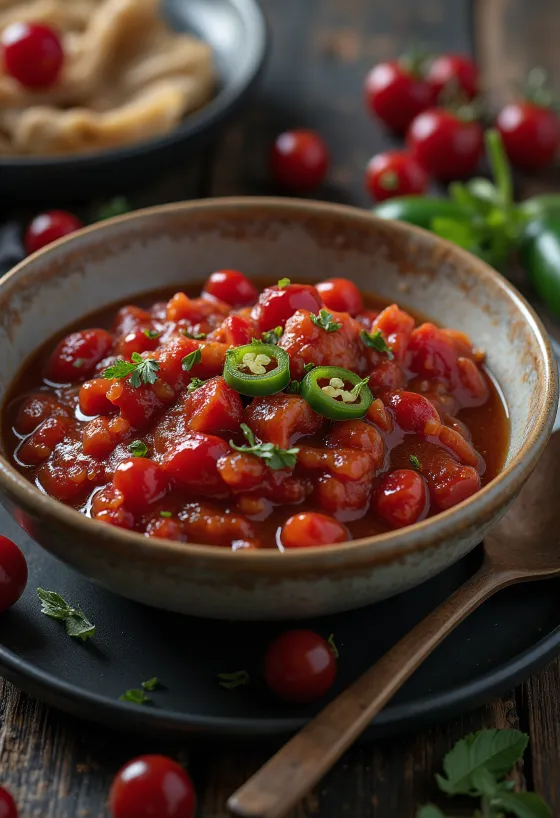 Jalapeño tranebær tomatsauce serveret