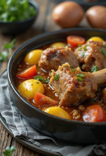 Khashlama serveret med lammekød og grøntsager