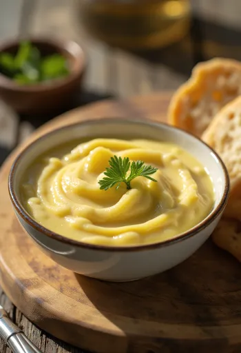 Aioli hvidløgssovs serveret med frisk brød