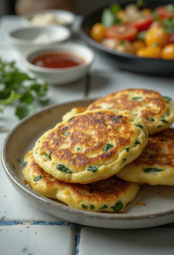 Spinat hotteok stegt gyldenbrun, med smukt formet dej