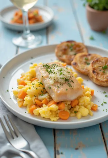 Bacalhau à Brás på tallerken, fisken, æg og krydderurter blandes