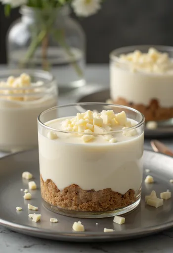 Hvid chokolade mousse kage serveret i stykker