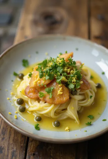 Kapers-lime-ingefærsauce serveret