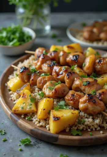 Sød-Sur Kebab Variationer med grillet kød, ananas og yoghurtsauce