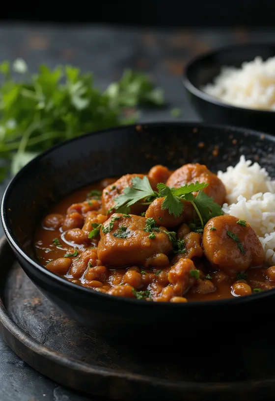 Mørk indisk ragout med svinenyrer og krydret sauce