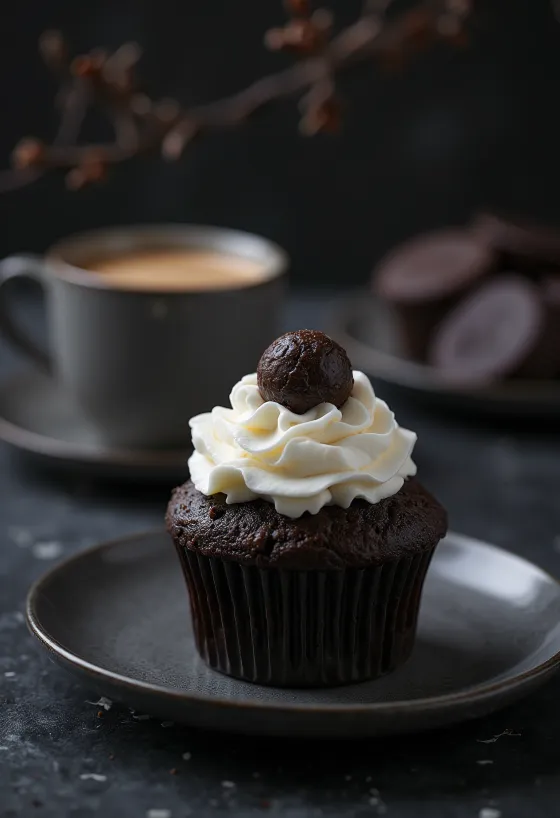 Trøffel kaffe cupcakes serveret