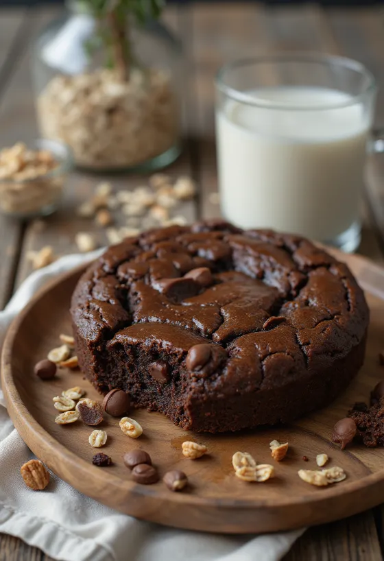 Vegansk chokolade-havrekage serveret i stykker