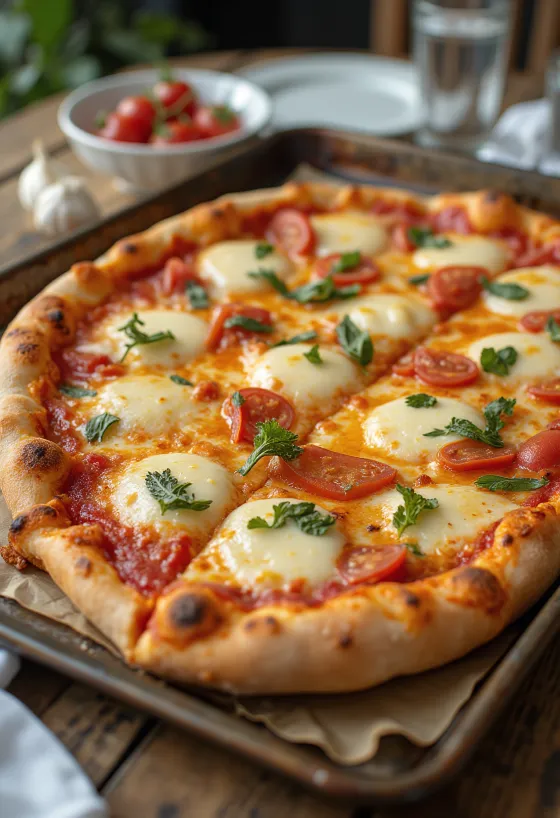Grandma pizza med aflang dej og ost