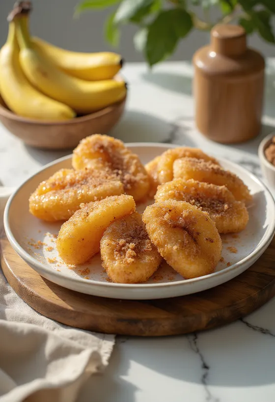 Pisang Goreng med kanelsukker, frisk og sprød stegt banan