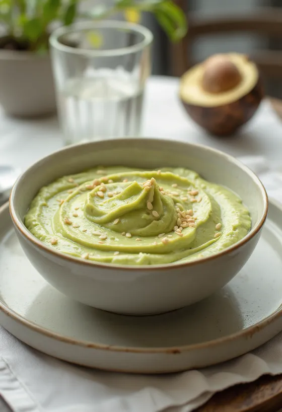 Sesam-avocadosovs serveret