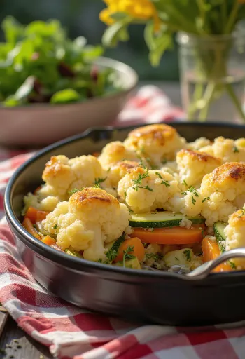 Grøntsagsgratin med blomkål bagt med sprød top