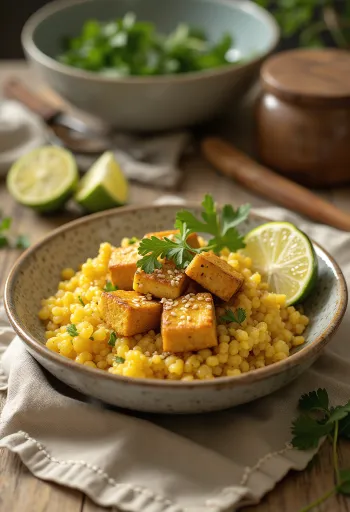 Hvidløgs quinoa curry med lime tofu