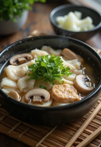 Kiritanpo nabe med shimeji-svampe, japansk suppe serveret