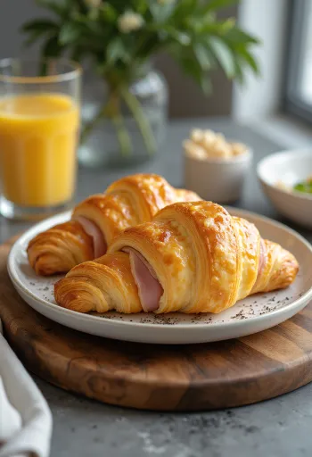 Croissant med skinke og ost på en tallerken