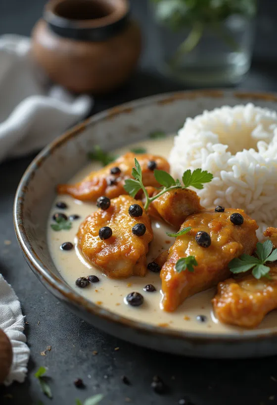 Adobo med kokoskylling, i rig og cremet kokosmælk med krydderier