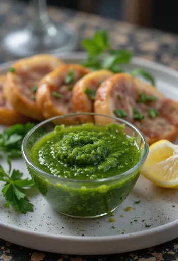 Chimichurri sauce serveret med grillet kød