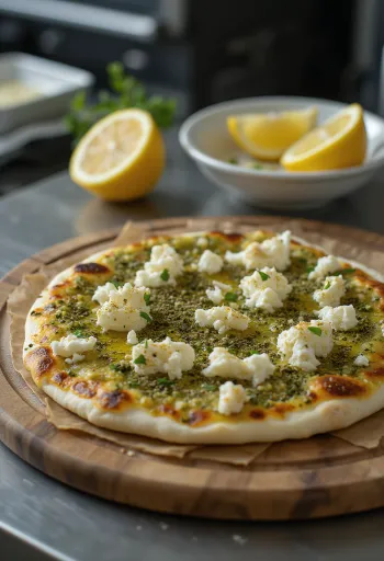 Zaatar pizza med krydret dej og ost