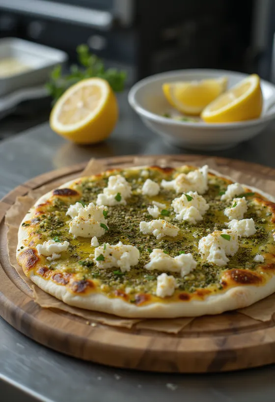 Zaatar pizza med krydret dej og ost