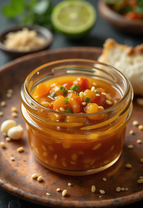 Sesam-chili-lime sovs serveret