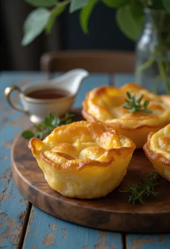 Vegansk Yorkshire pudding serveret i en flot gyldenbrun farve