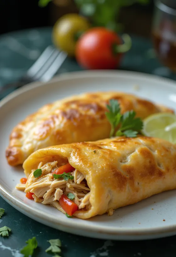Chilean Empanada de Pollo, kyllingeempanada, i gyldenbrun dej