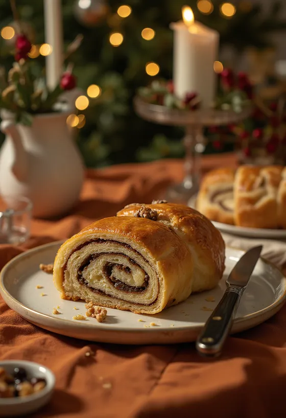 Friskbagte valnødderulle skiver.