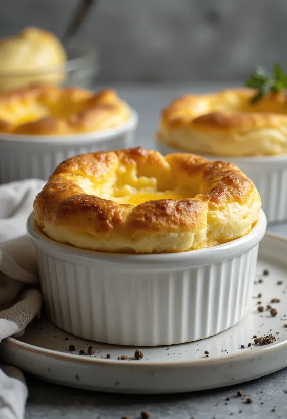 Gouda-soufflé serveret