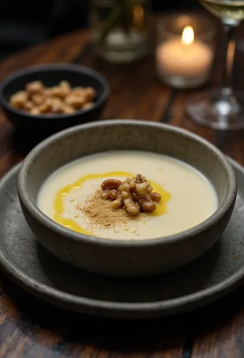 Cremet jordskokkesuppe serveret