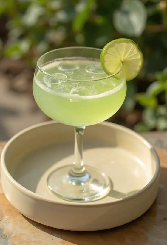 Daiquiri cocktail pyntet med limeskive